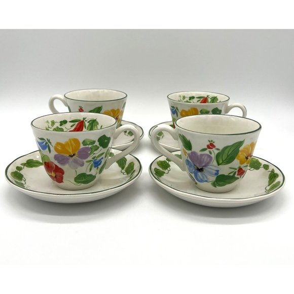 Grindley Staffordshire Dining Vintage Set Of 4 Tea Cup And Saucers